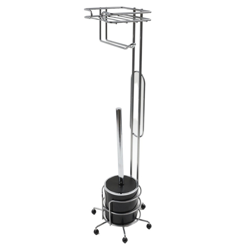 Suport stativ hartie igienica, perie WC inclusa, MG096, fara clapeta, finisaj cromat + negru, 19 x 19 x 68 cm Suport stativ hartie igienica, perie WC inclusa, MG096, fara clapeta, finisaj cromat + negru, 19 x 19 x 68 cm