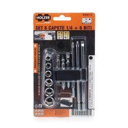 Biti pentru insurubare, 1/4, Holzer Profi, set 6 bucati + 6 capete chei hexagonale
