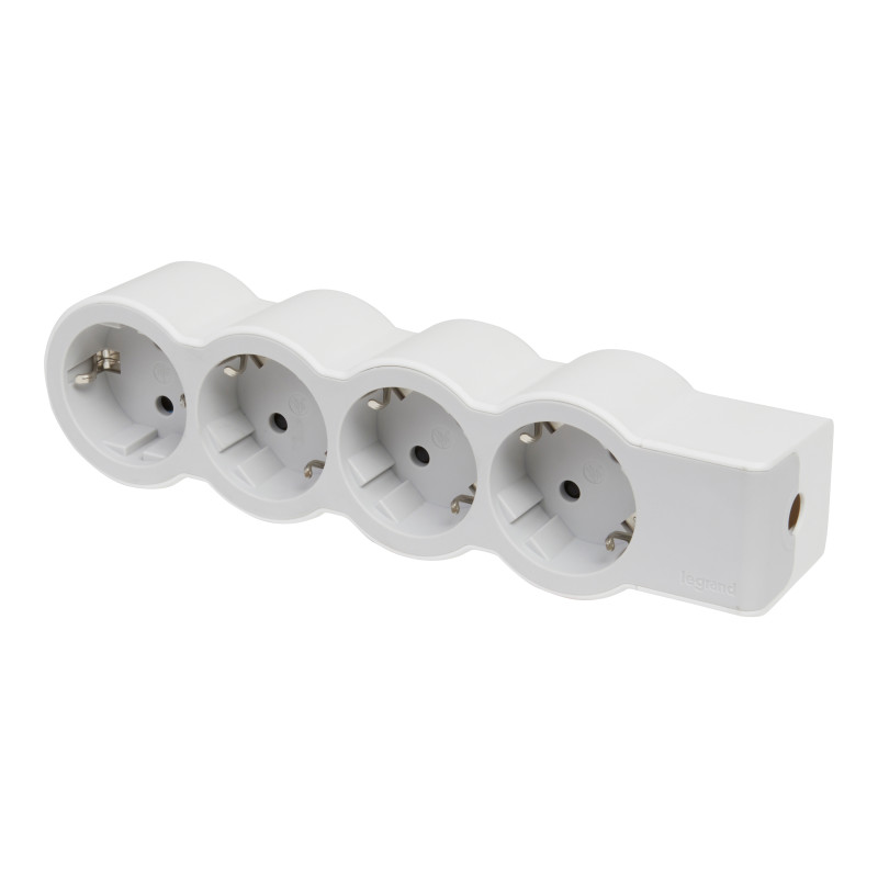 Bloc Legrand 694575, 4 prize, 3680 W, contact de protectie, protectie copii, alb + gri