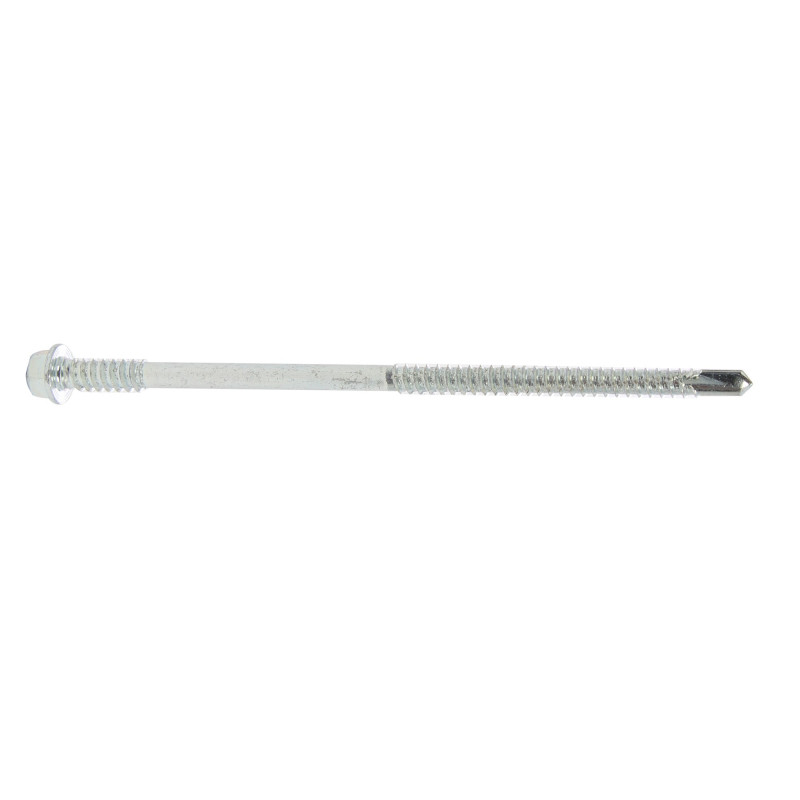 Surub autoforant, pentru panouri, cu cap hexagonal, din otel, zincat alb, SW8, 6.3/5.5 x 120 mm Surub autoforant, pentru panouri, cu cap hexagonal, din otel, zincat alb, SW8, 6.3/5.5 x 120 mm