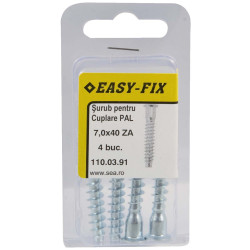 Surub de cuplare, pentru PAL, cu cap inecat, din otel, zincat alb, 7 x 40 mm, 4 bucati