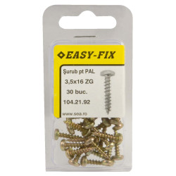 Surub pentru PAL / lemn, cu cap bombat, amprenta cruce, Easy-Fix, otel, zincat galben, 3.5 x 16 mm, set 30 bucati