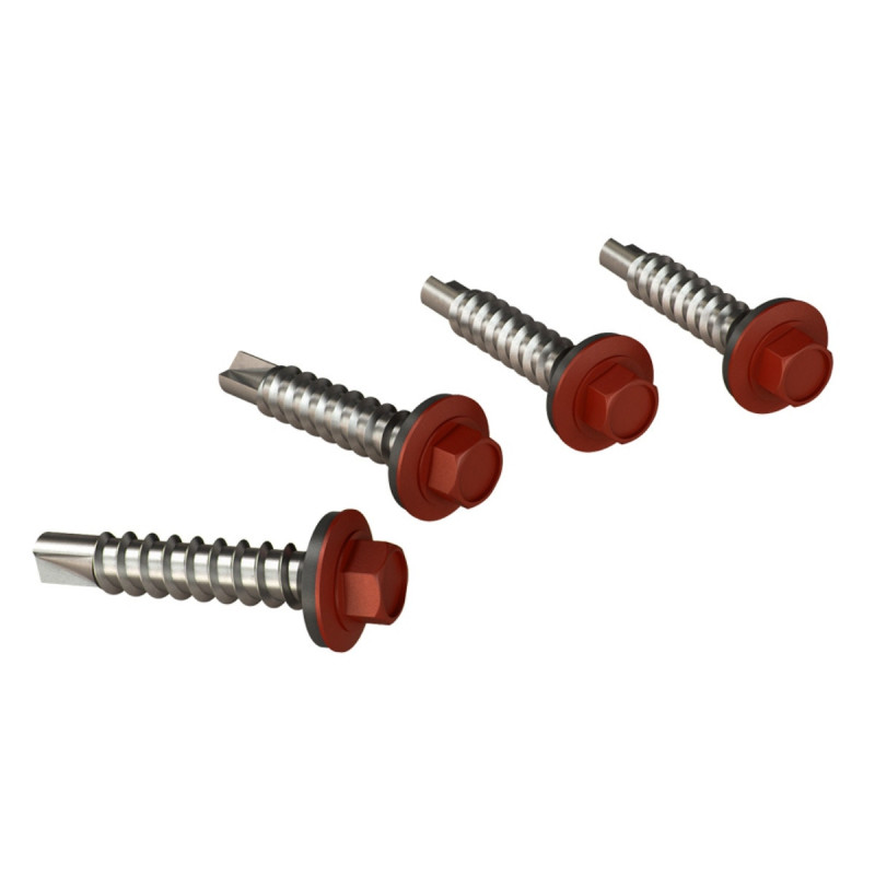 Surub pentru tigla metalica, autoforant, Bilka, rosu inchis (RAL 3009), 4.8 x 35 mm, 250 bucati