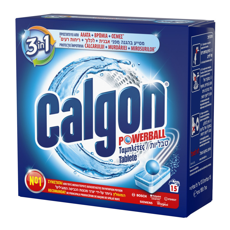 Tablete anticalcar Calgon automat 3 in 1 PowerBall pentru masina de spalat, 15 tablete