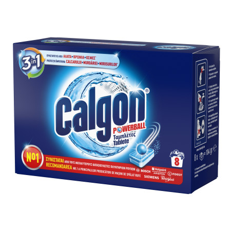 Tablete anticalcar Calgon automat 3 in 1 PowerBall pentru masina de spalat, 8 tablete