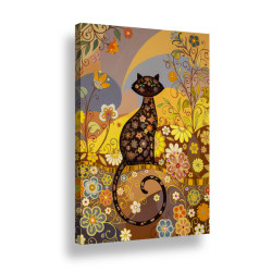 Tablou canvas Flower Cat, SimplyArt, standard, panza + sasiu MDF, 40 x 30 cm