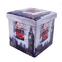 Taburet Big Ben, cu spatiu depozitare, pliabil, patrat, imitatie piele, multicolor, 38 x 38 x 38 cm