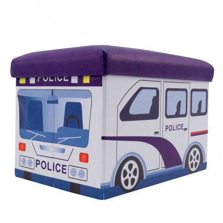 Taburet Police, cu spatiu depozitare, pliabil, dreptunghiular, imitatie piele, multicolor, 48 x 32 x 32 cm