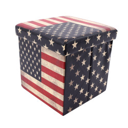 Taburet USA, cu spatiu depozitare, pliabil, patrat, imitatie piele, multicolor, 38 x 38 x 38 cm
