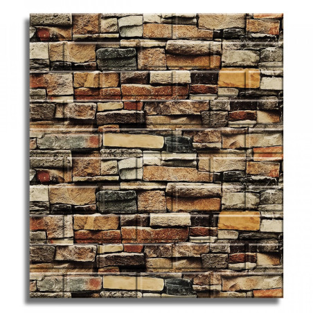 Tapet autoadeziv 3D Naimeed D3572, PVC, 77 x 70 cm, model piatra, maro + crem + gri
