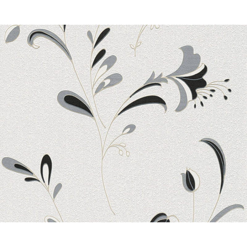 Tapet hartie, model floral, AS Creation Black & White 106742, 10 x 0.53 m