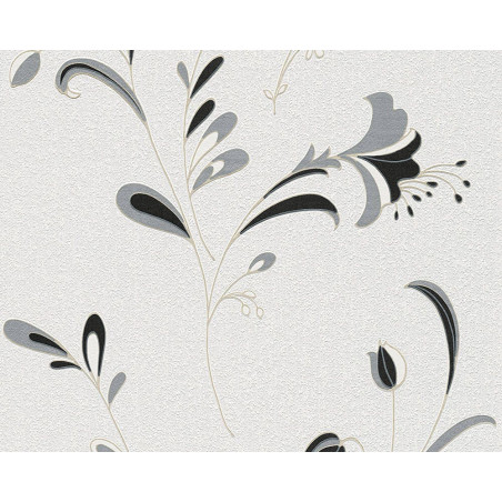 Tapet hartie, model floral, AS Creation Black & White 106742, 10 x 0.53 m