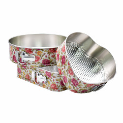 Tavi de copt, D861, otel, forme diferite, model floral, set 3 bucati, cu baza detasabila