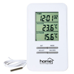 Termometru cu fir Home HC 12, afisaj temperatura interioara / exterioara, ceas, LCD, baterii, alb