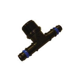 Teu pentru tub pentru irigatii prin picurare, cu inel de siguranta, filet exterior 3/4", negru, polipropilena, set 2  buc