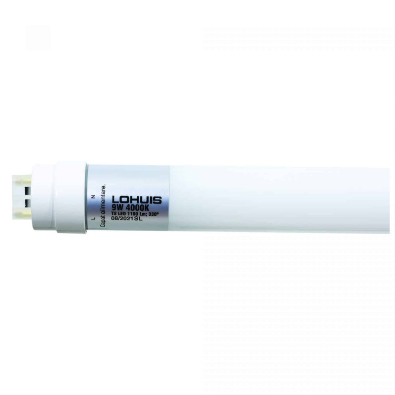 Tub LED Lohuis 34751, 9W, lumina neutra, 1100lm, G13, T8, 59.8 cm, dispersor din sticla