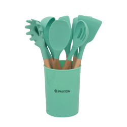 Ustensile pentru gatit, Paxton JY9JT, silicon + lemn, verde, 33 x 12.5 cm, 8 piese