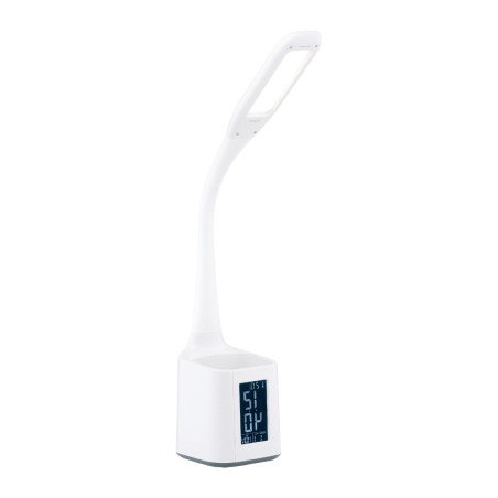 Veioza LED Hoff Box cu display, 4.5W, 450lm, lumina neutra, dimabila, afisare temperatura, ceas, data, alarma, alba, moderna