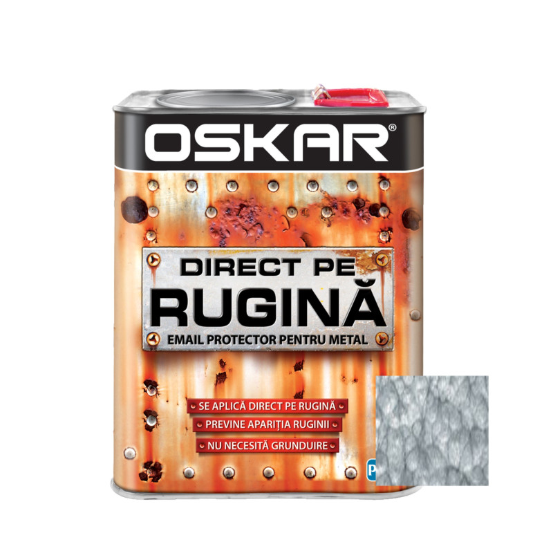 Vopsea alchidica Direct pe rugina Oskar, interior / exterior, argintiu - lovitura de ciocan, 2.5 L
