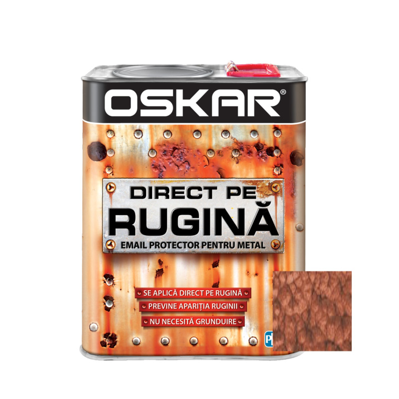Vopsea alchidica Direct pe rugina Oskar, interior / exterior, maro ciocolatiu - lovitura de ciocan, 2.5 L