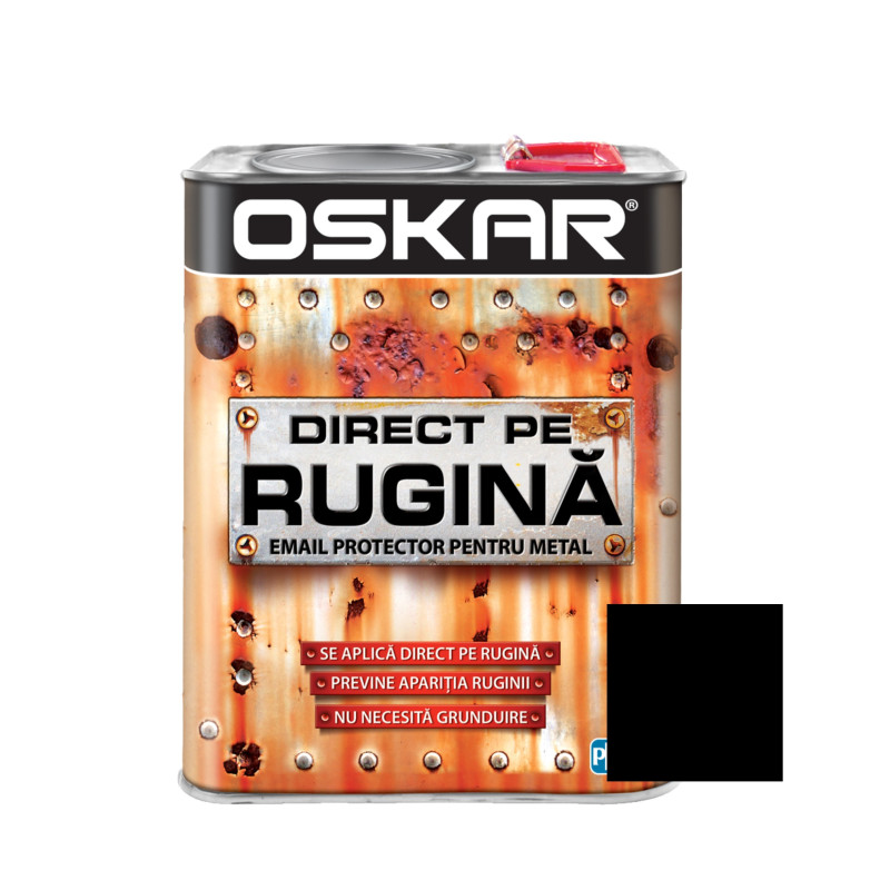Vopsea alchidica Direct pe rugina Oskar, interior / exterior, negru lucios, 2.5 L