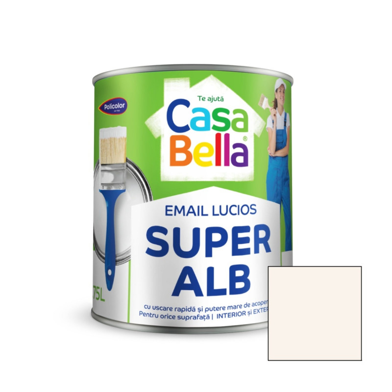 Vopsea alchidica pentru lemn / metal, Casabella, interior / exterior, super alb, 0.75 L