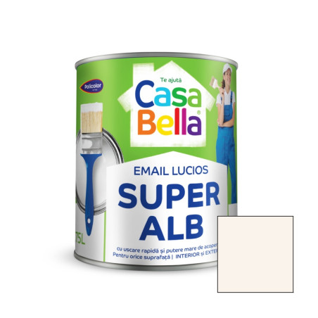 Vopsea alchidica pentru lemn / metal, Casabella, interior / exterior, super alb, 0.75 L