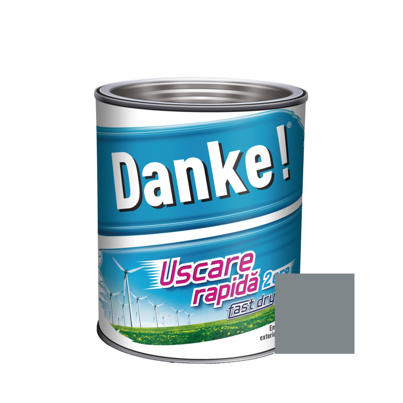Vopsea alchidica pentru lemn / metal, Danke! Uscare Rapida, interior / exterior, gri metal, 0.75 L