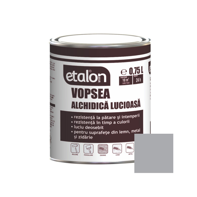 Vopsea alchidica pentru lemn / metal, Etalon, interior / exterior, gri, 0.75 L Vopsea alchidica pentru lemn / metal, Etalon, interior / exterior, gri, 0.75 L