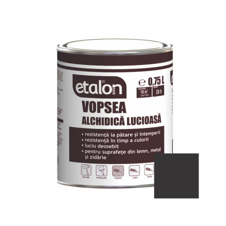 Vopsea alchidica pentru lemn / metal, Etalon, interior / exterior, negru, 0.75 L