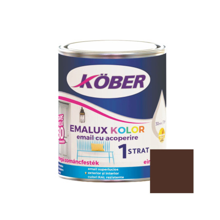 Vopsea alchidica pentru lemn / metal, Kober Emalux Kolor, interior / exterior, maro, 0.75 L