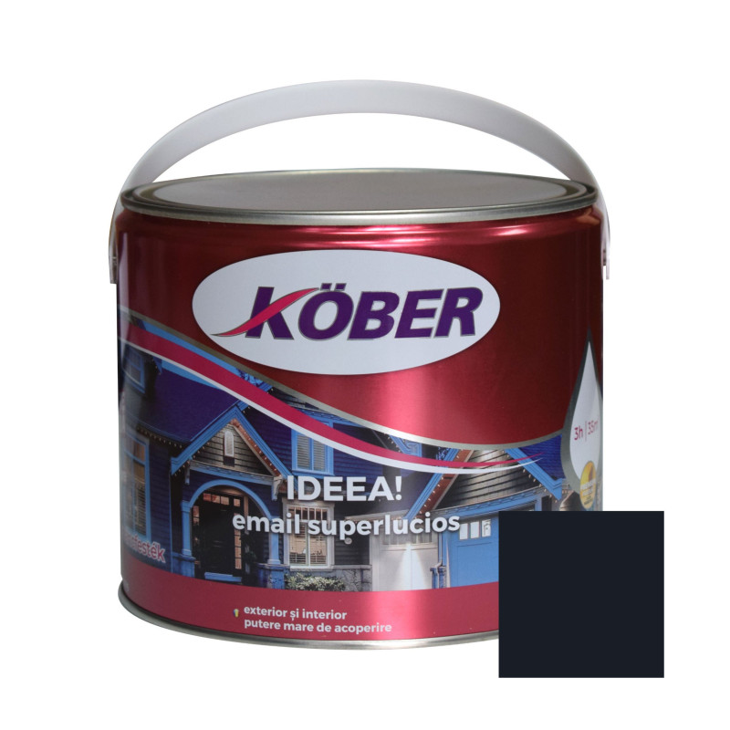 Vopsea alchidica pentru lemn / metal, Kober Ideea, interior / exterior, gri antracit, 2.5 L