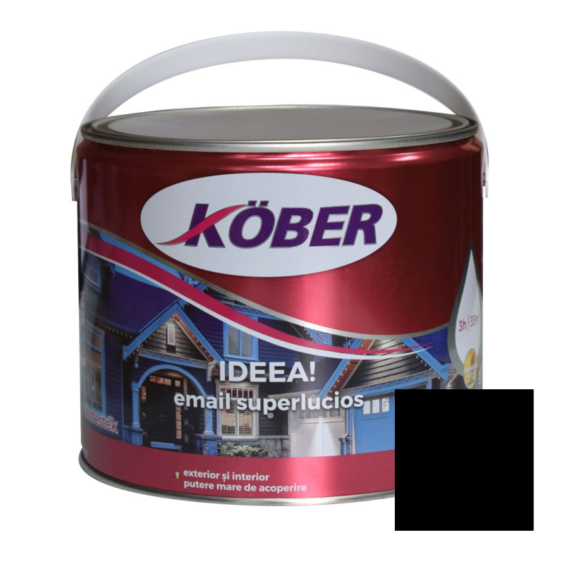 Vopsea alchidica pentru lemn / metal, Kober Ideea, interior / exterior, negru, 2.5 L