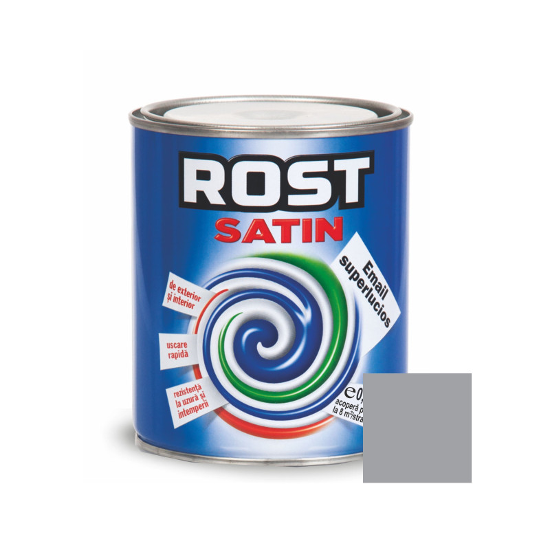 Vopsea alchidica pentru lemn / metal, Rost Satin, interior / exterior, gri, 0.6 L