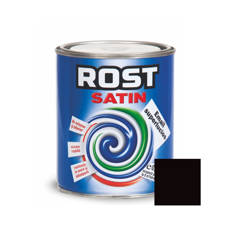 Vopsea alchidica pentru lemn / metal, Rost Satin, interior / exterior, negru, 0.6 L
