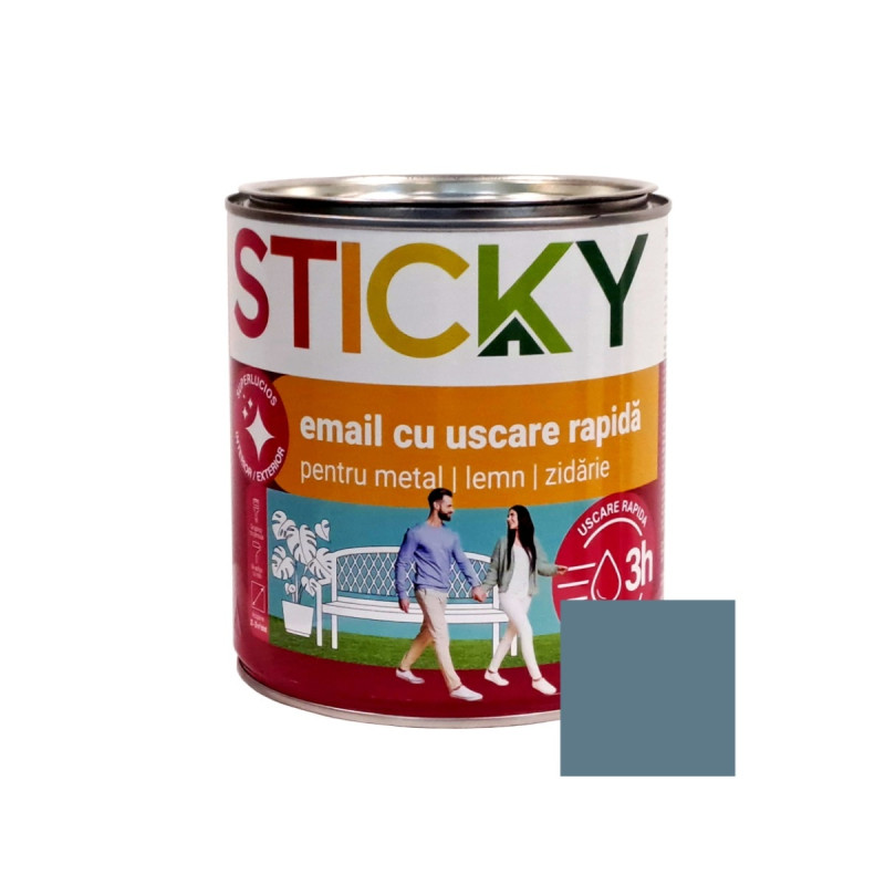 Vopsea alchidica pentru lemn / metal, Sticky uscare rapida, interior / exterior, gri metal, 2.5 L Vopsea alchidica pentru lemn / metal, Sticky uscare rapida, interior / exterior, gri metal, 2.5 L