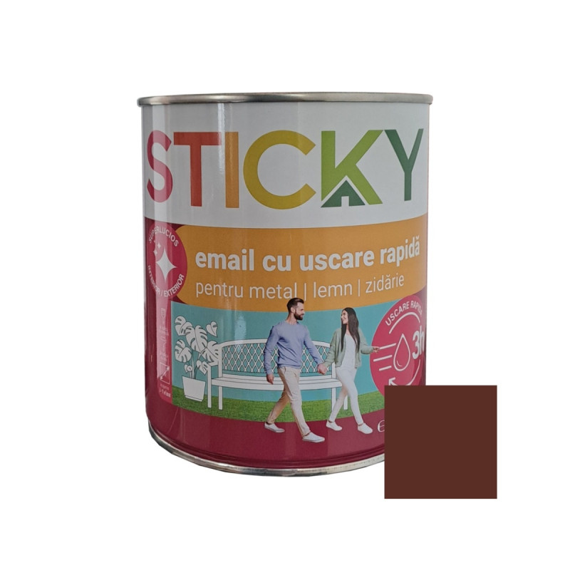 Vopsea alchidica pentru lemn / metal, Sticky uscare rapida, interior / exterior, maro roscat, 0.75 L