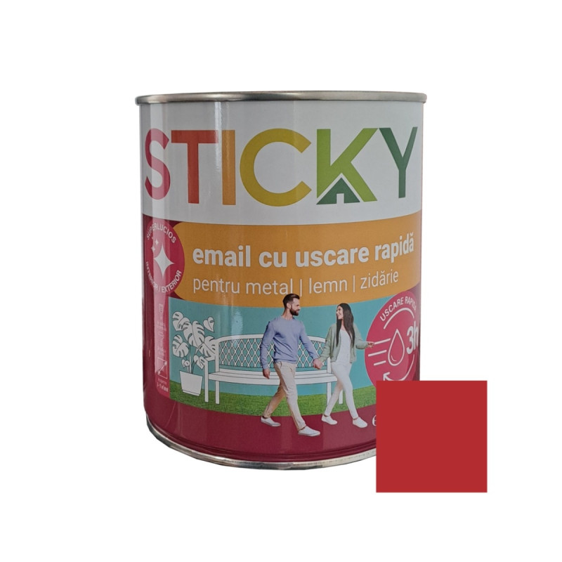 Vopsea alchidica pentru lemn / metal, Sticky uscare rapida, interior / exterior, rosu, 0.75 L Vopsea alchidica pentru lemn / metal, Sticky uscare rapida, interior / exterior, rosu, 0.75 L