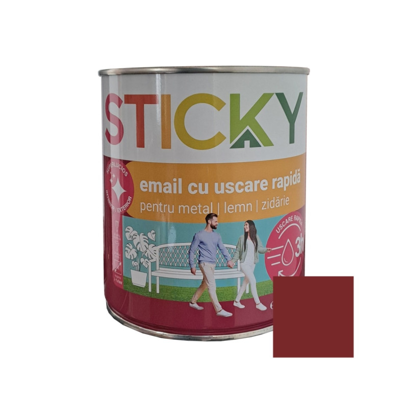 Vopsea alchidica pentru lemn / metal, Sticky uscare rapida, interior / exterior, rosu oxid, 0.75 L Vopsea alchidica pentru lemn / metal, Sticky uscare rapida, interior / exterior, rosu oxid, 0.75 L