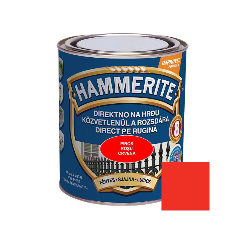 Vopsea alchidica pentru metal Hammerite - efect lucios, interior / exterior, rosu, 0.75 L