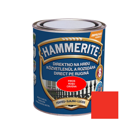Vopsea alchidica pentru metal Hammerite - efect lucios, interior / exterior, rosu, 0.75 L