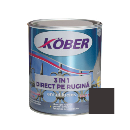 Vopsea alchidica pentru metal Kober 3 in 1, interior / exterior, gri grafit, 0.75 L