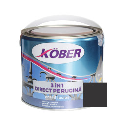 Vopsea alchidica pentru metal Kober 3 in 1, interior / exterior, negru, 2.5 L