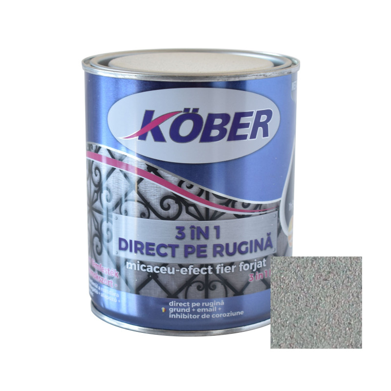 Vopsea alchidica pentru metal Kober Micaceu, efect fier forjat, interior / exterior, gri / graffiti, 0.75 L