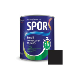 Vopsea alchidica pentru metal, Spor, cu uscare rapida, mat, interior / exterior, negru mat, 0.75 L