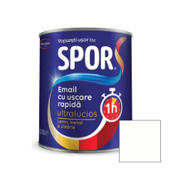 Vopsea alchidica pentru metal, Spor, cu uscare, rapida, ultralucios, interior / exterior, alb, 0.75 L