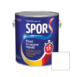 Vopsea alchidica pentru metal, Spor, cu uscare, rapida, ultralucios, interior / exterior, alb, 2.5 L