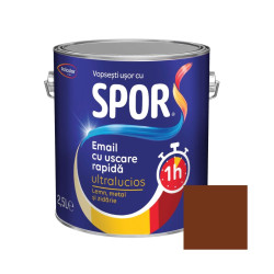 Vopsea alchidica pentru metal, Spor, cu uscare, rapida, ultralucios, interior / exterior, maro, 2.5 L