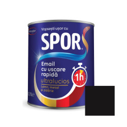 Vopsea alchidica pentru metal, Spor, cu uscare, rapida, ultralucios, interior / exterior, negru, 0.75 L