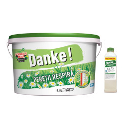 Vopsea lavabila interior, Danke - peretii respira, alba, 8.5 L + amorsa 2 L